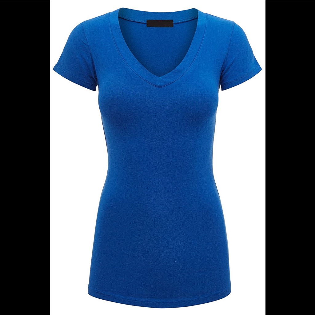 Plus Blue Short Sleeve Vneck Solid Basic Tee Top